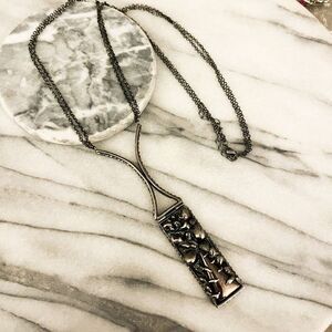 Cris Barros Abstract Necklace Made In Brazil Black Gunmetal Pendant Rectangle